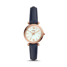 Load image into Gallery viewer, Carlie Mini Three-Hand Navy Leather Watch ES4502