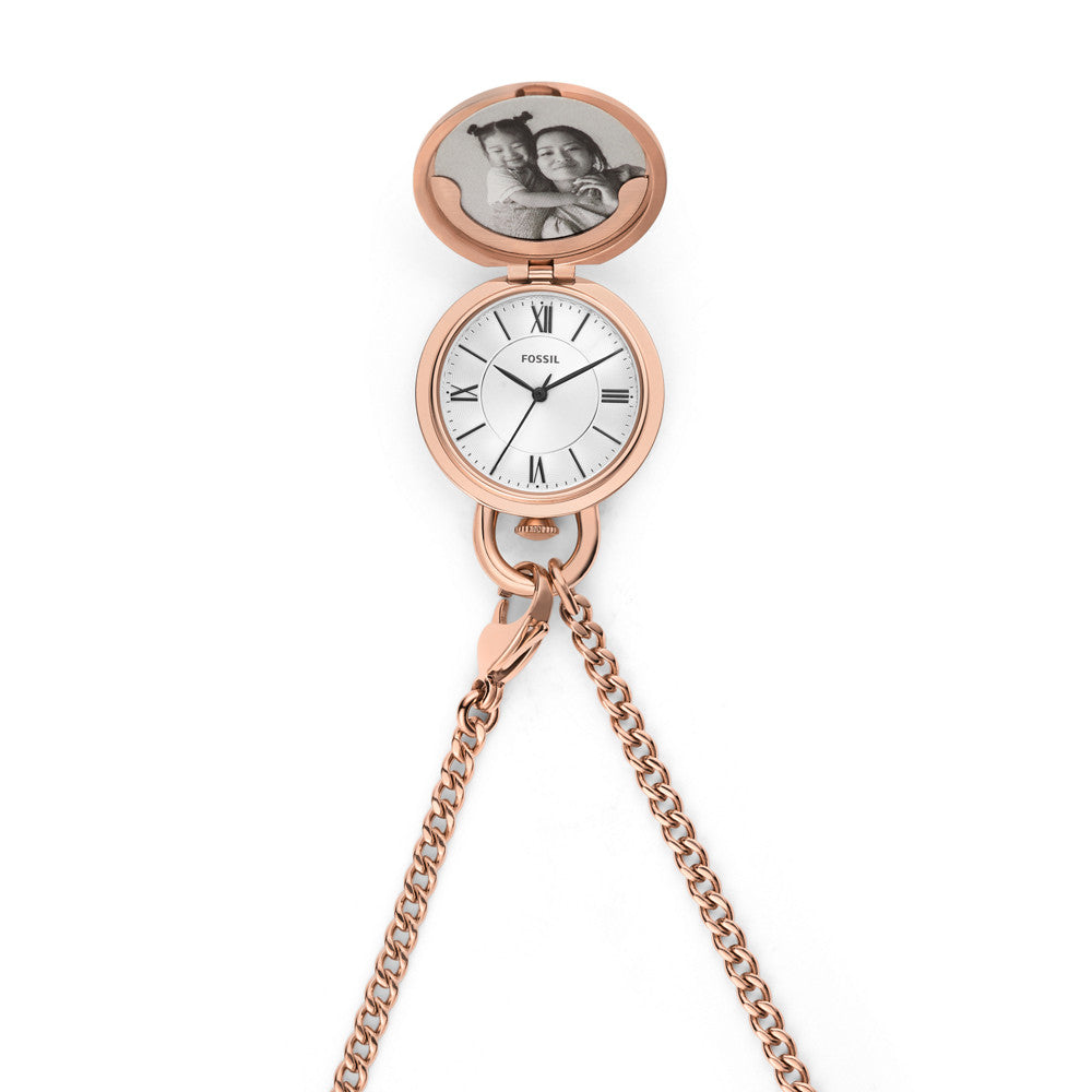 Fossil Jacqueline Three-Hand Rose Gold-Tone Stainless Steel Watch Locket  ES5282