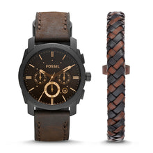 Load image into Gallery viewer, Machine Chronograph Dark Brown Leather Watch and Bracelet Box Set FS5251SET