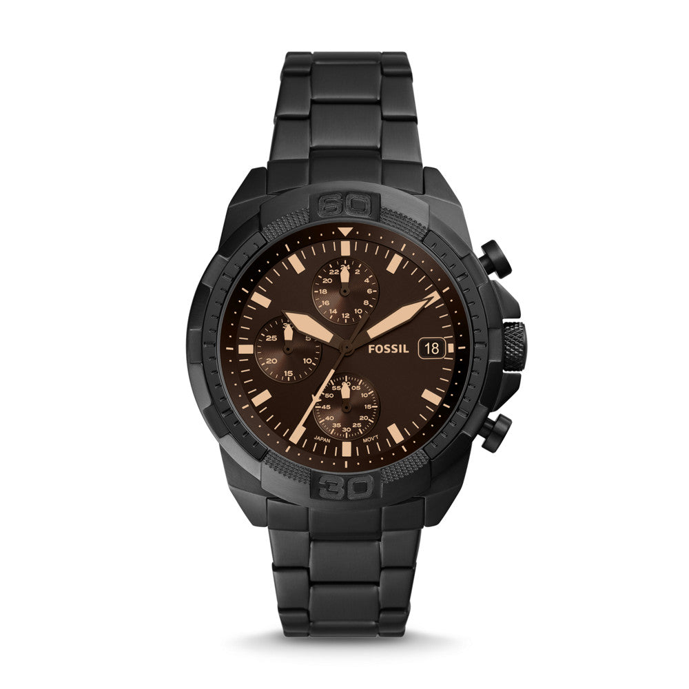 Bronson Chronograph Black Stainless Steel Watch FS5851 – Fossil