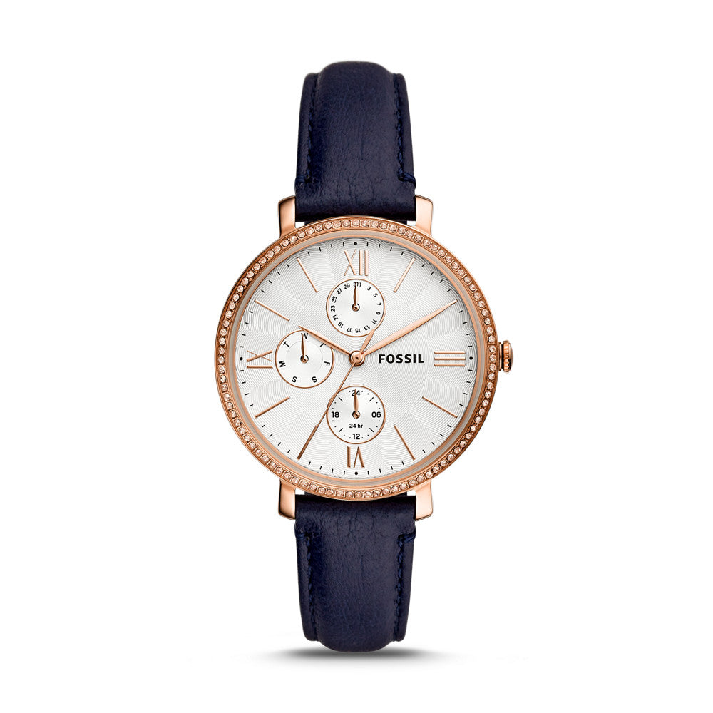 Jacqueline Multifunction Blue LiteHide™ Leather Watch ES5096