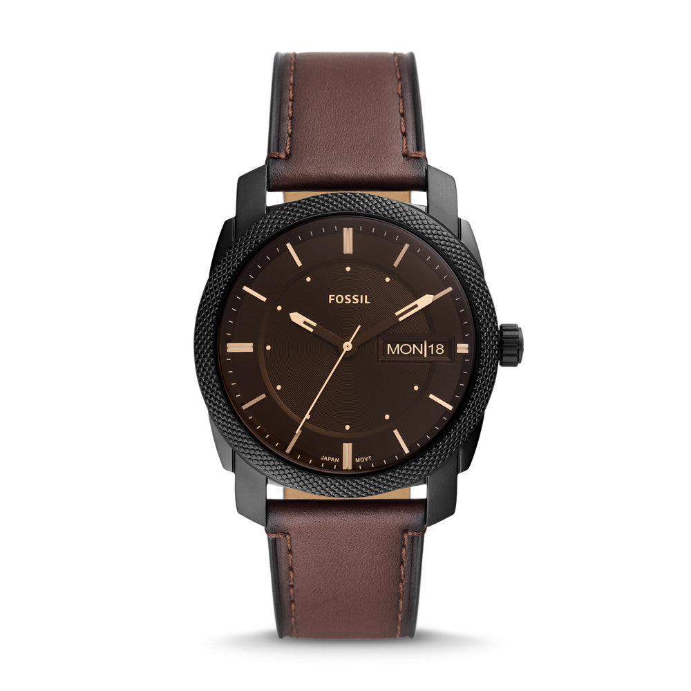 Machine Three-Hand Date Brown Leather Watch FS5901