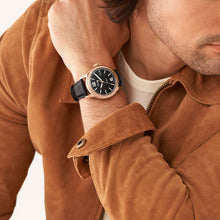 Load image into Gallery viewer, Fossil Heritage Automatic Black LiteHide™ Leather Watch ME3222
