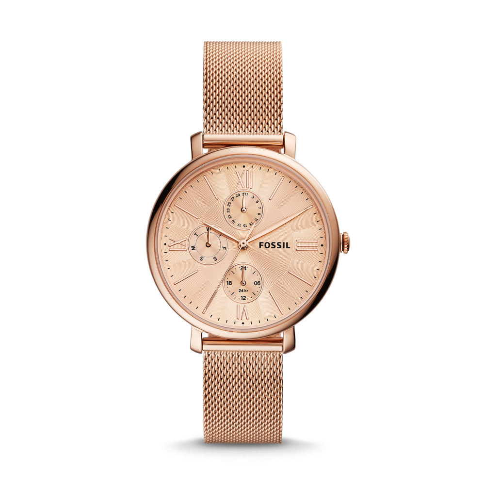 Jacqueline Multifunction Rose Gold-Tone Stainless Steel Mesh Watch ES5098