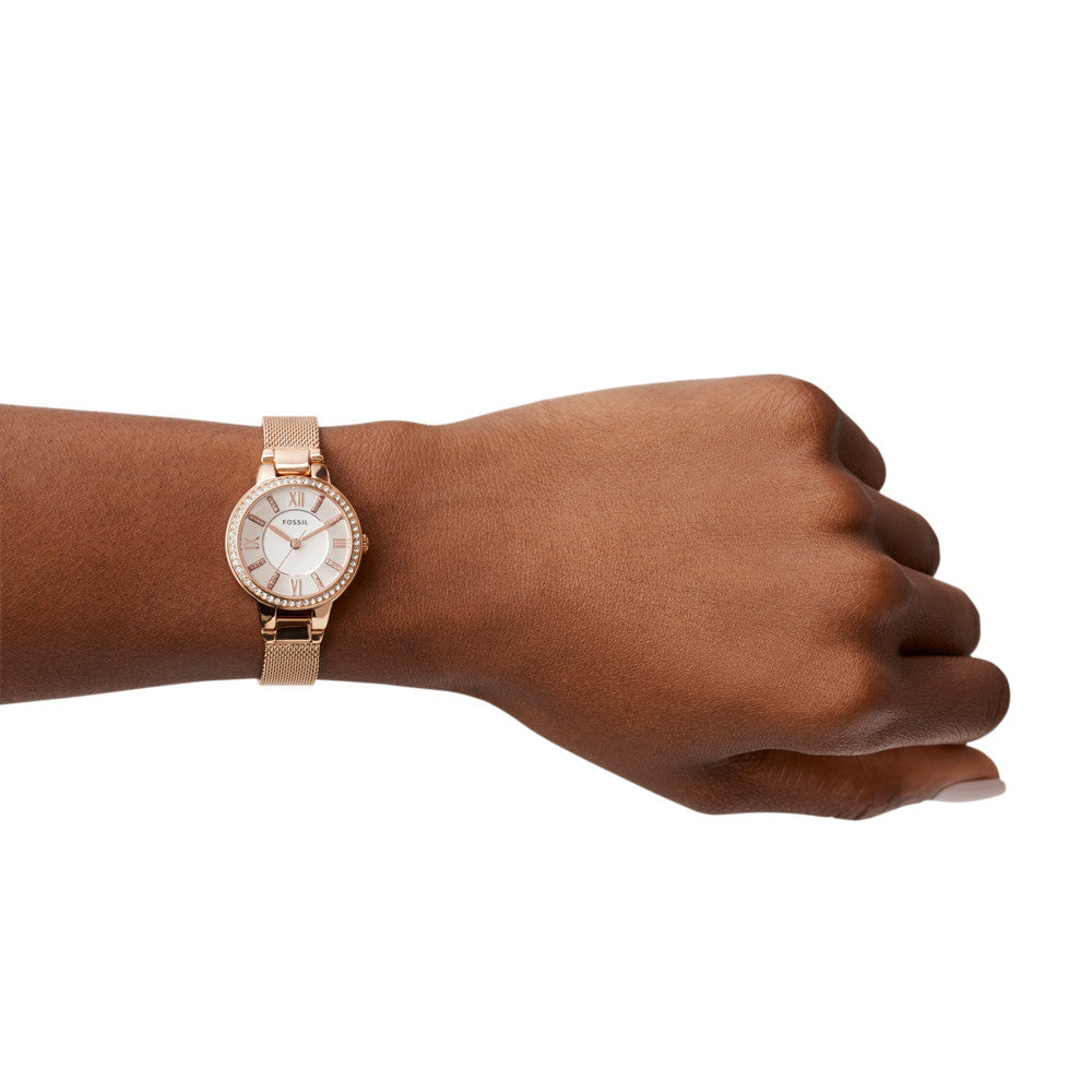 Fossil Virginia Three-Hand Rose Gold-Tone Stainless Steel Mesh