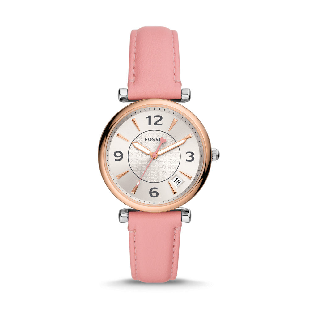 Carlie Three-Hand Date Pink Eco Leather Watch ES5160