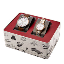 Load image into Gallery viewer, His and Hers Three-Hand Brown Leather and Two-Tone Stainless Steel Watch Set ES5176SET
