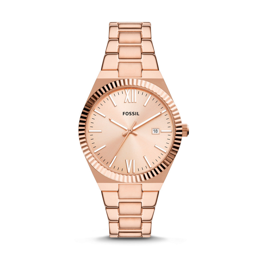 Scarlette Three-Hand Date Rose Gold-Tone Stainless Steel Watch ES5258