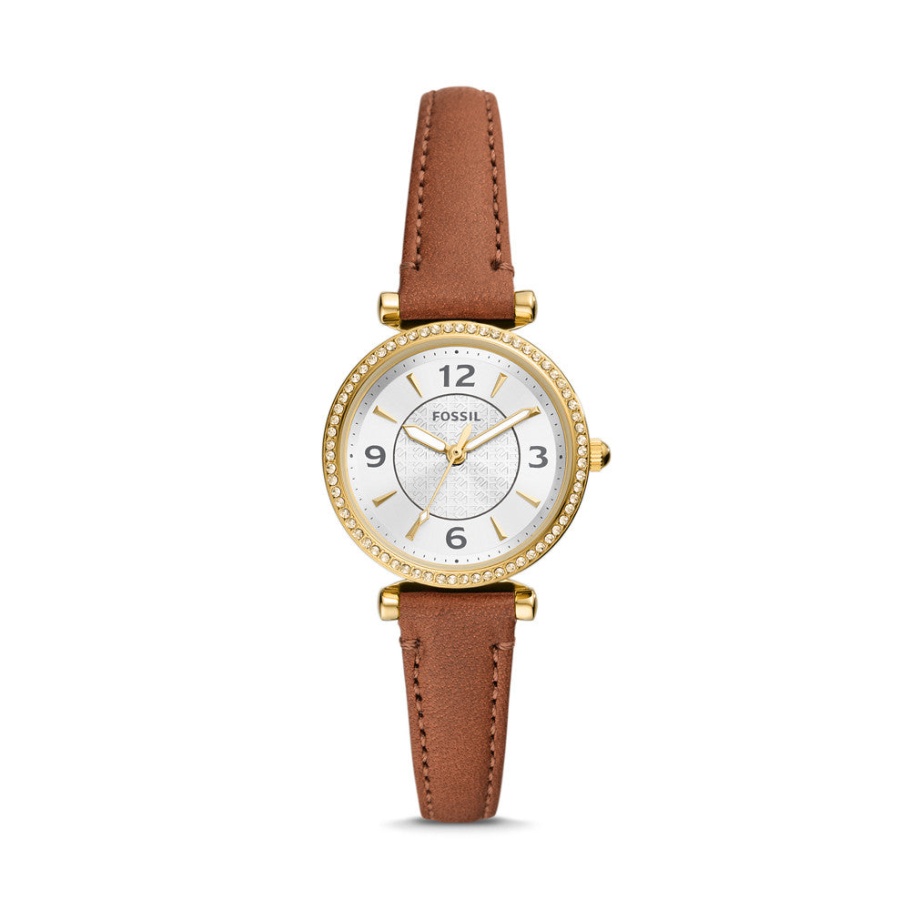 Carlie Three-Hand Medium Brown LiteHide™ Leather Watch ES5297