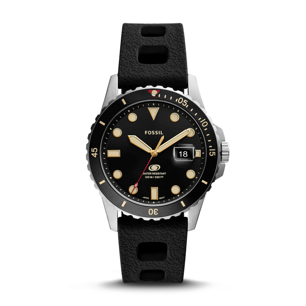 Fossil Blue Three-Hand Date Black Silicone Watch FS5947