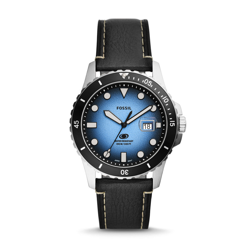 Fossil Blue Three-Hand Date Black Eco Leather Watch FS5960