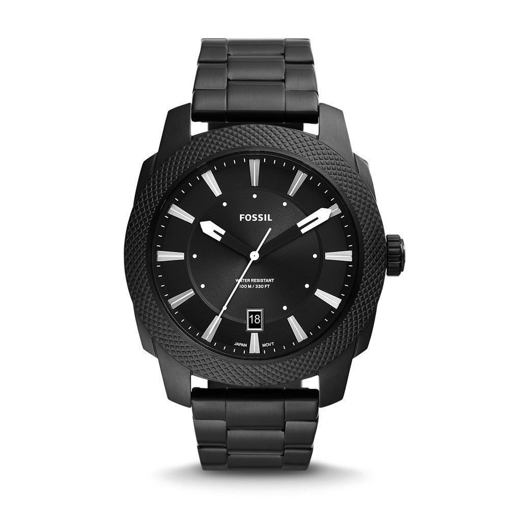 Machine Three-Hand Date Black Stainless Steel Watch FS5971