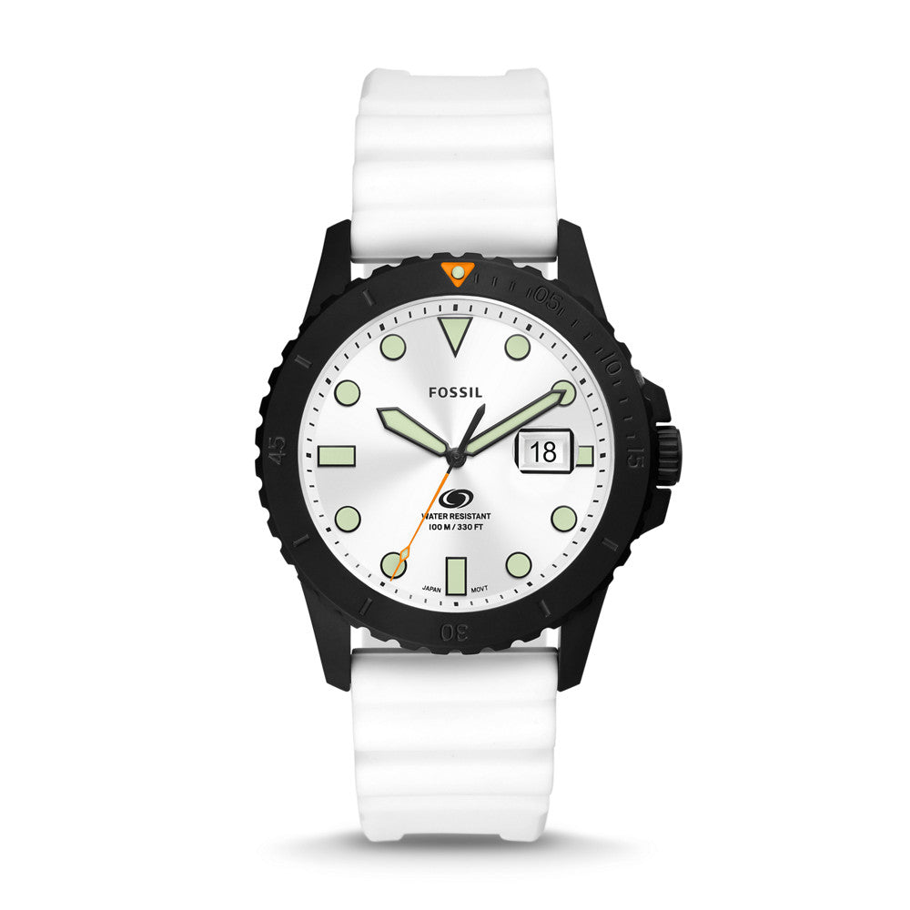 Fossil Blue Three-Hand Date White Silicone Watch FS5999