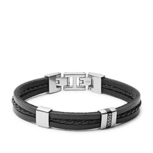 Load image into Gallery viewer, Leather Essentials Black Leather Multi-Strand Bracelet JF03686040
