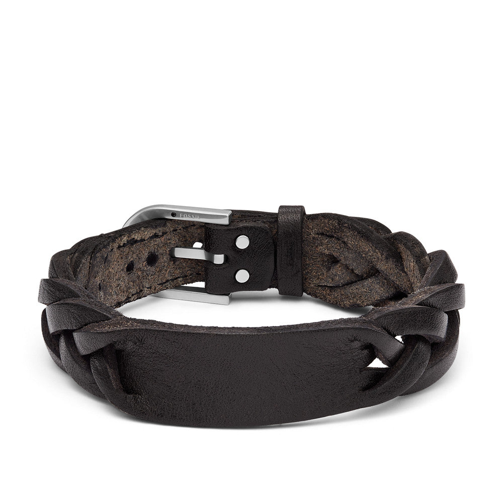 Heritage Braided Black Leather Strap Bracelet JF04125040