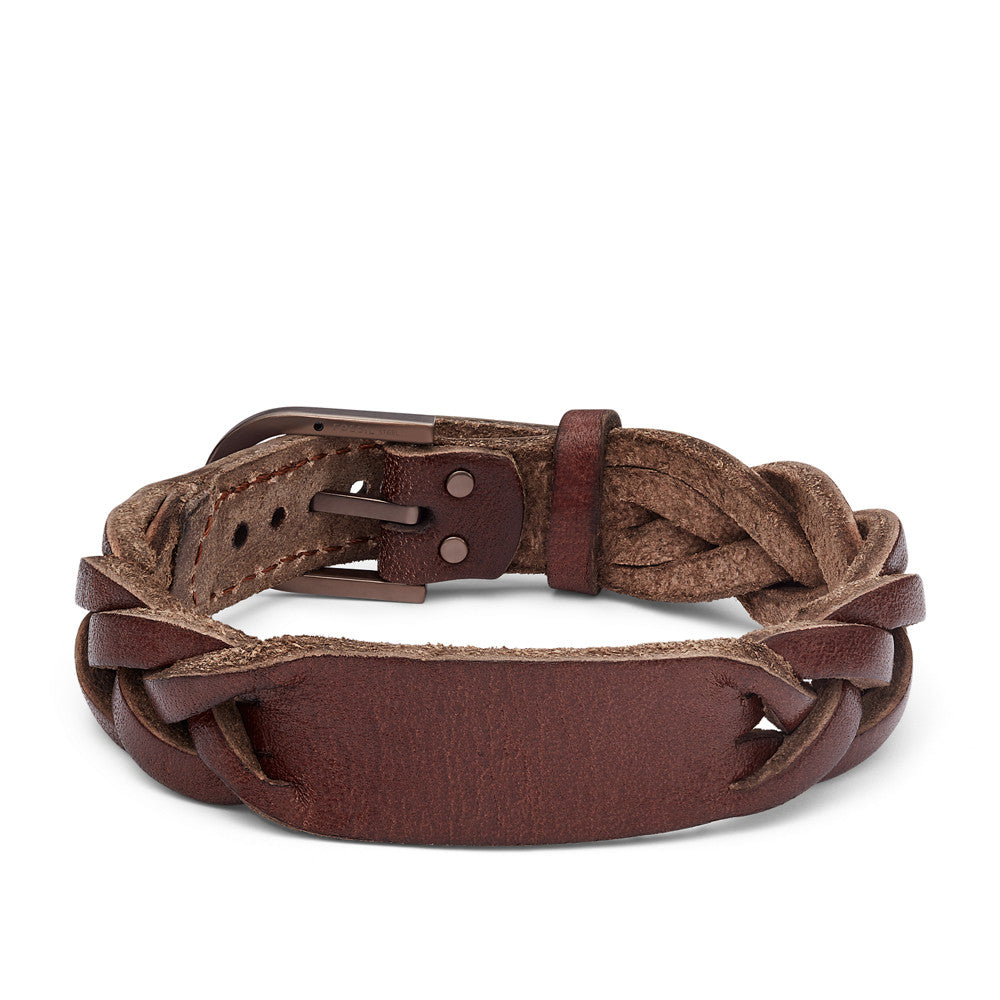 Heritage Braided Brown Leather Strap Bracelet JF04126200