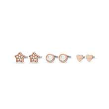 Load image into Gallery viewer, All Stacked Up Rose Gold-Tone Stainless Steel Earrings Set JF04320SET
