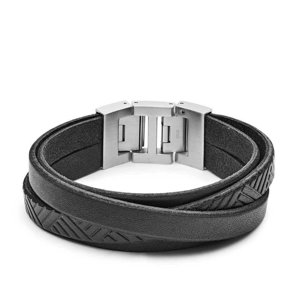 Black Leather Wrap Bracelet JF04343040