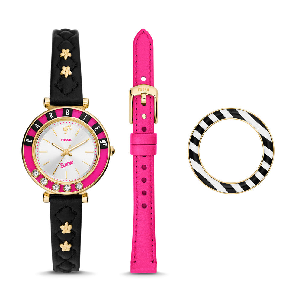 Barbie™ x Fossil Limited Edition Three-Hand Black LiteHide™ Leather Watch and Interchangeable Strap Box Set LE1176SET